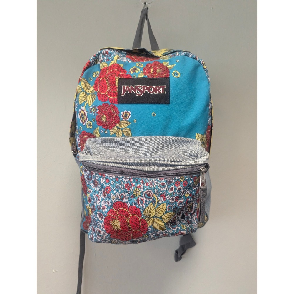 JanSport Super FX Backpack Floral Patchwork Blue Red Yellow JS00TVP8 25L